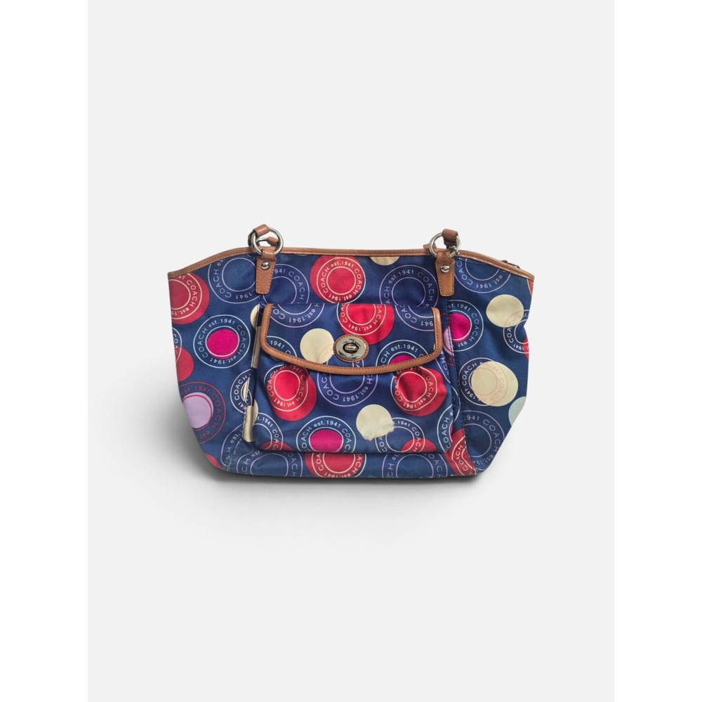 Coach Polka Dot Leah Blue Tote Poppy Circle Logo Print Nylon Shoulder Bag F14667